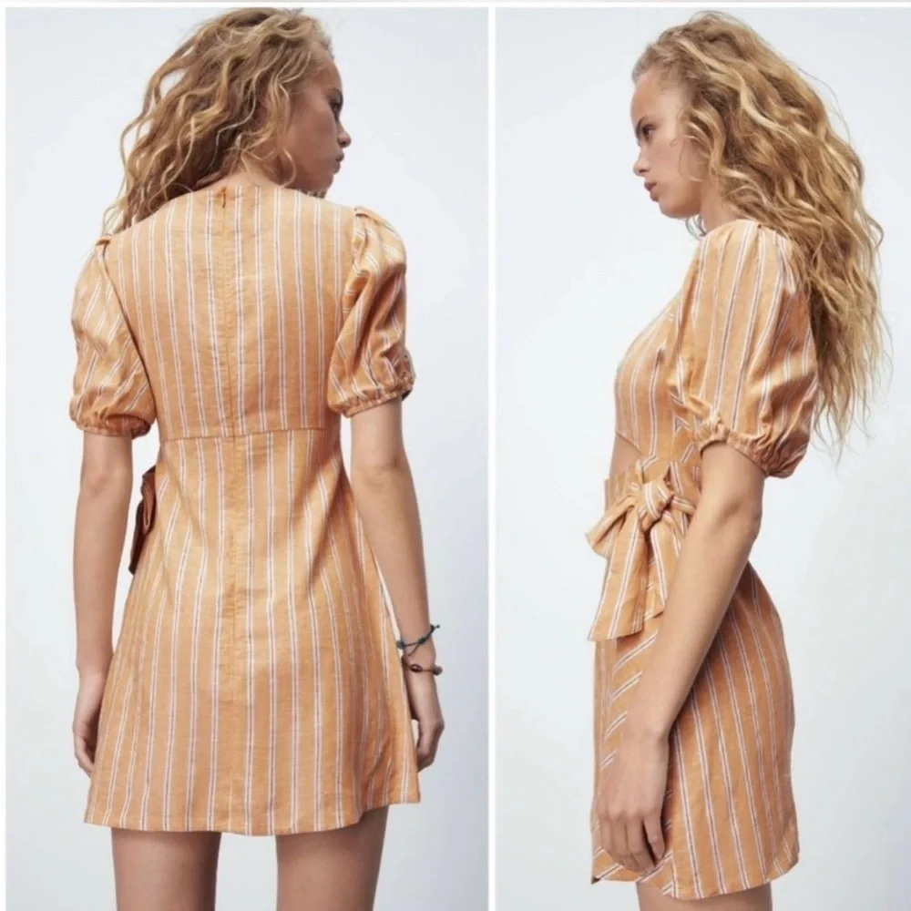 Zara Sunkissed Linen Cutout Mini Coastal Cowgirl Cottagecore Mustard Yellow M - Picture 2 of 15